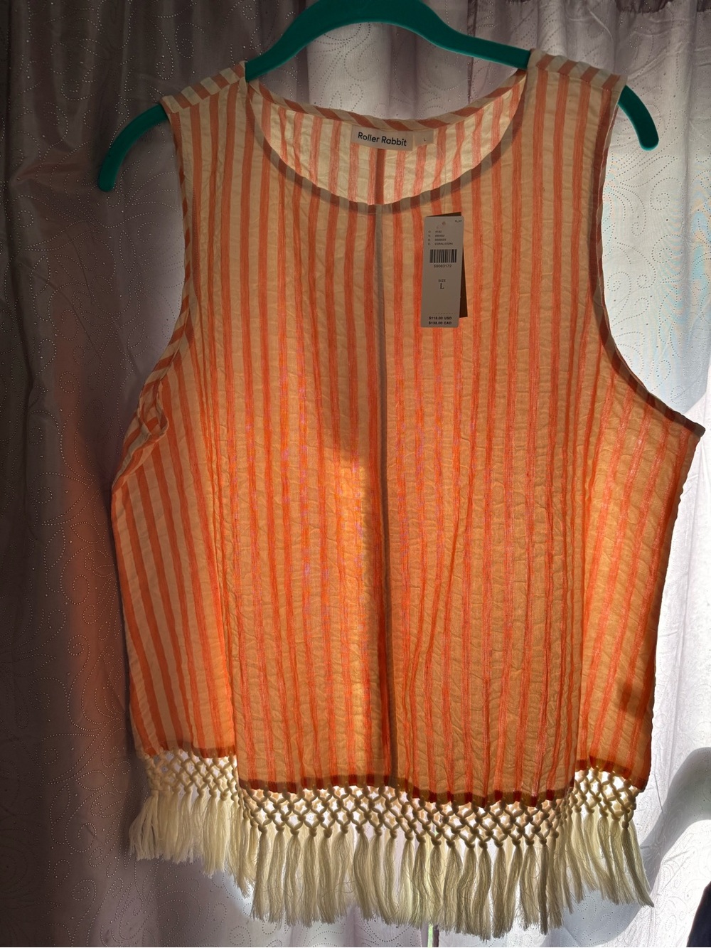 Anthropologie Orange and Cream Striped Fringe Tank